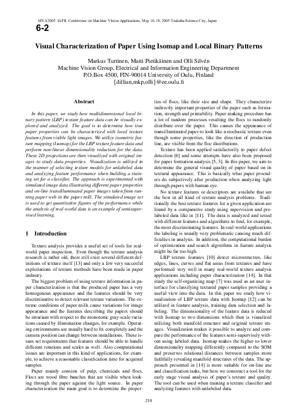 (PDF) Visual Characterization of Paper Using Isomap and Local Binary ...