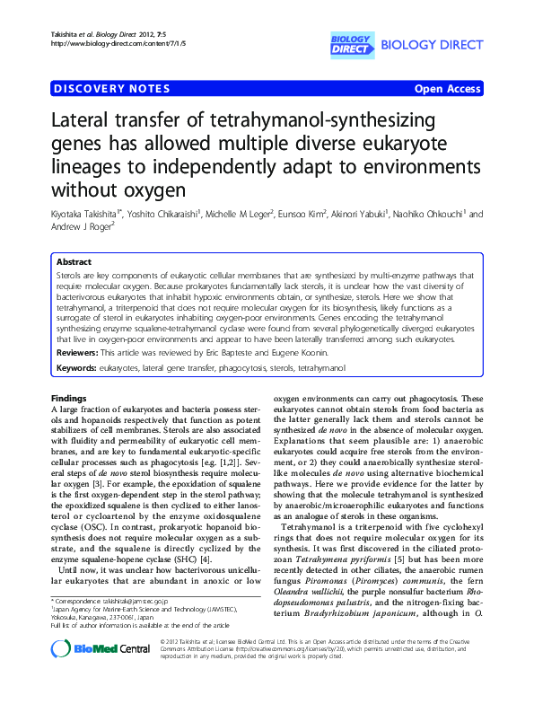 (PDF) Lateral transfer of tetrahymanol-synthesizing genes has allowed ...