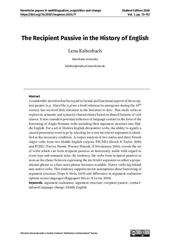 (PDF) The Recipient Passive in the History of English