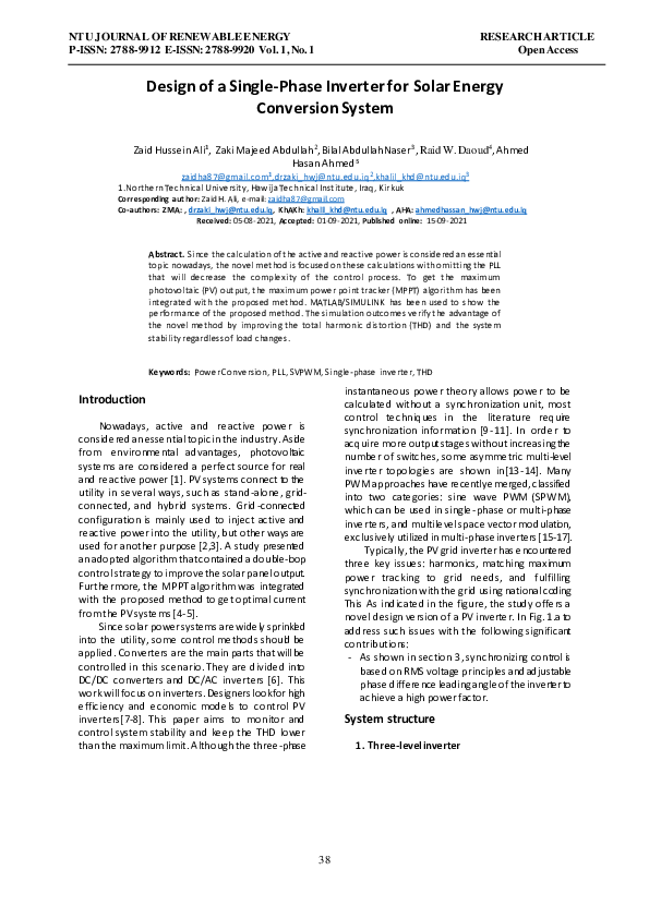 (PDF) Design of a Single-Phase Inverter for Solar Energy Conversion System