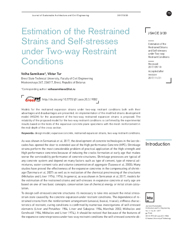 (PDF) Estimation of the Restrained Strains and Self-stresses under Two ...