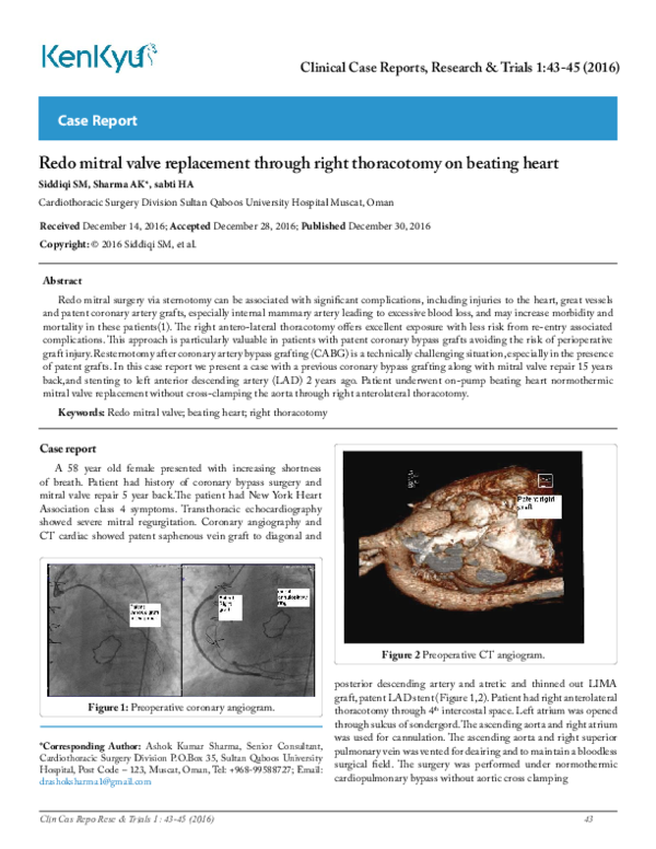 (PDF) Redo Mitral Valve Replacement through Right Thoracotomy on ...