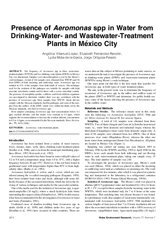 (PDF) Presence of Aeromonas spp in Water from Drinking-Water- and ...