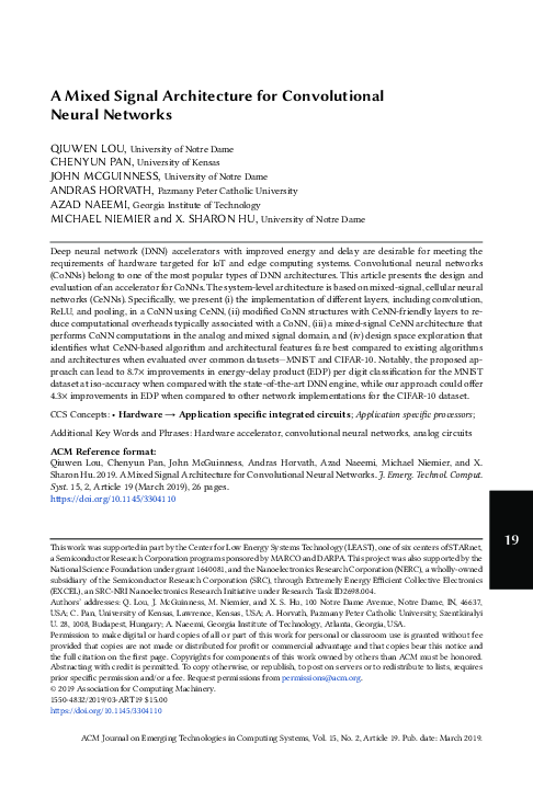 (PDF) A Mixed Signal Architecture for Convolutional Neural Networks