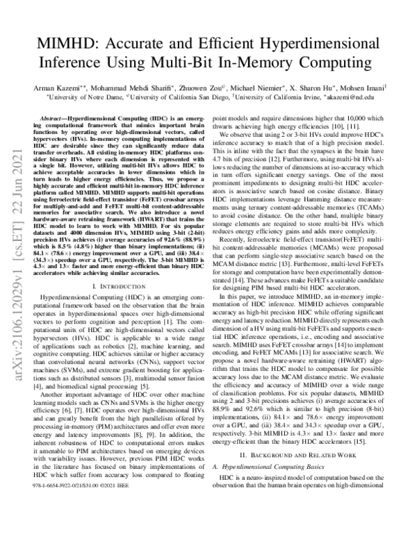 (PDF) MIMHD: Accurate and Efficient Hyperdimensional Inference Using ...
