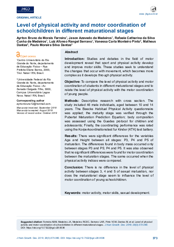 (PDF) Level of physical activity and motor coordination of ...