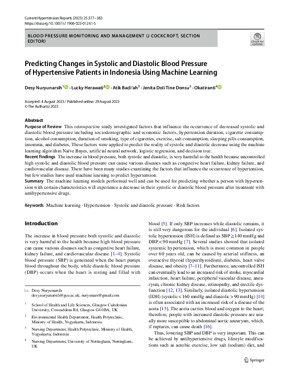 (PDF) Predicting Changes in Systolic and Diastolic Blood Pressure of ...