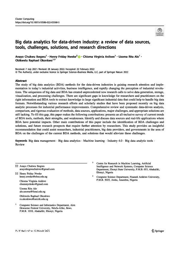 (PDF) Big data analytics for data-driven industry: a review of data ...