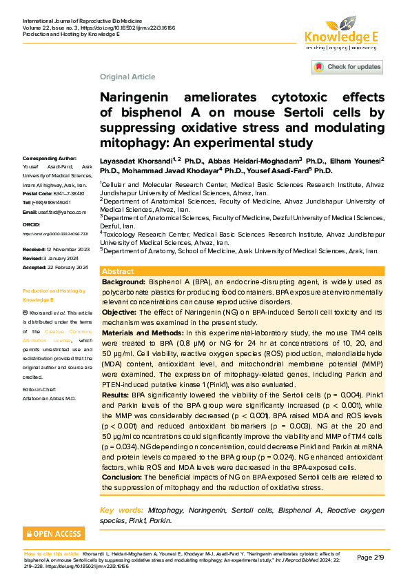 (PDF) Naringenin ameliorates cytotoxic effects of bisphenol A on mouse ...