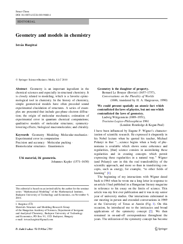 (PDF) Geometry and models in chemistry