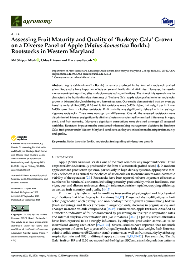 (PDF) Assessing Fruit Maturity and Quality of ‘Buckeye Gala’ Grown on a ...