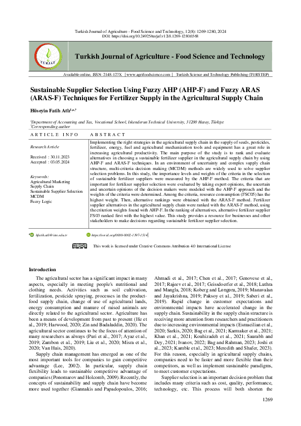 (PDF) Sustainable Supplier Selection Using Fuzzy AHP (AHP-F) and Fuzzy ...