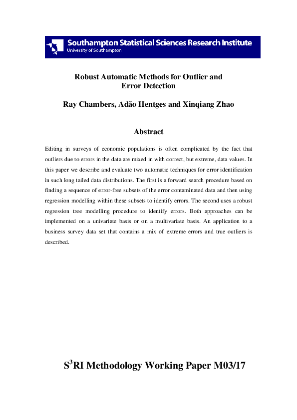 (PDF) Robust Automatic Methods for Outlier and Error Detection