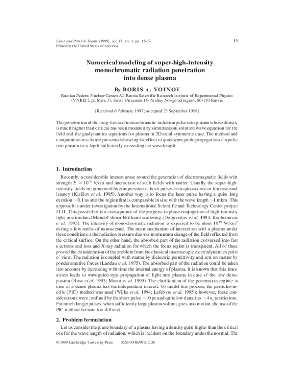 (PDF) Numerical modeling of super-high-intensity monochromatic ...