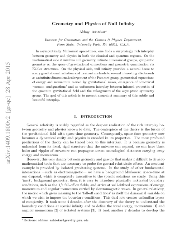 (PDF) Geometry and Physics of Null Infinity