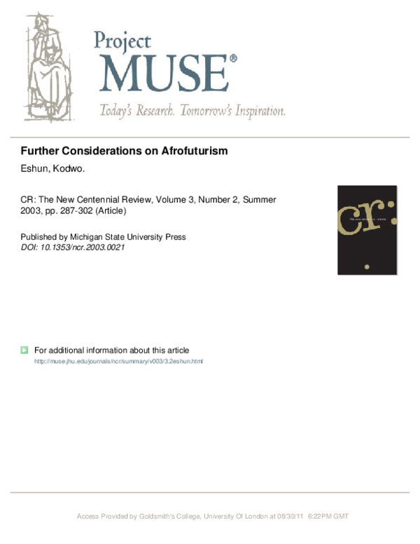 (PDF) Further Considerations of Afrofuturism