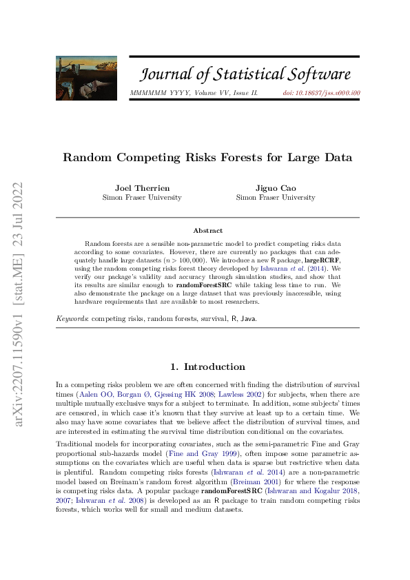 (PDF) Random Competing Risks Forests for Large Data