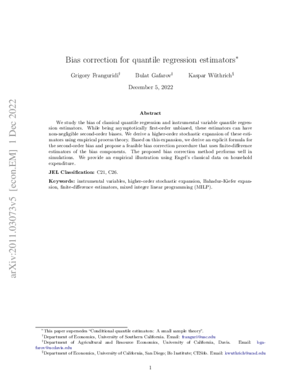 (PDF) Bias correction for quantile regression estimators
