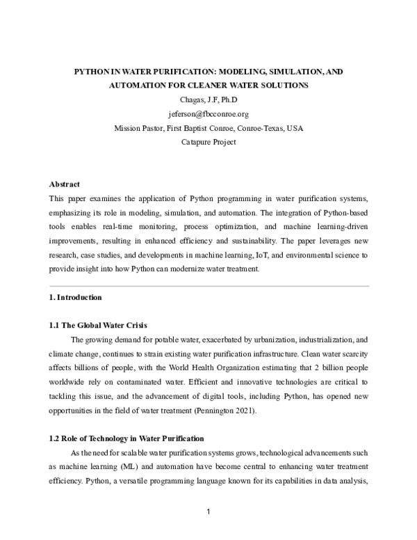 (PDF) PYTHON IN WATER PURIFICATION: MODELING, SIMULATION, AND ...
