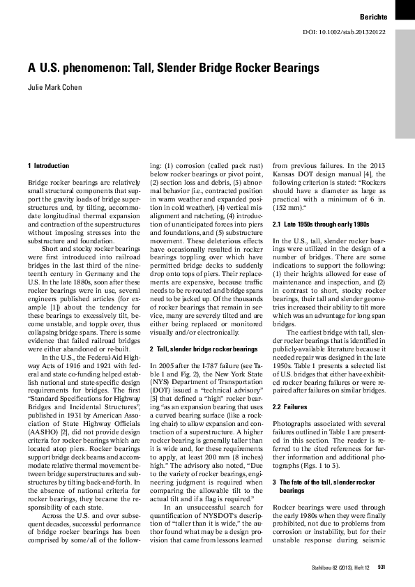 (PDF) A U.S. phenomenon: Tall, Slender Bridge Rocker Bearings