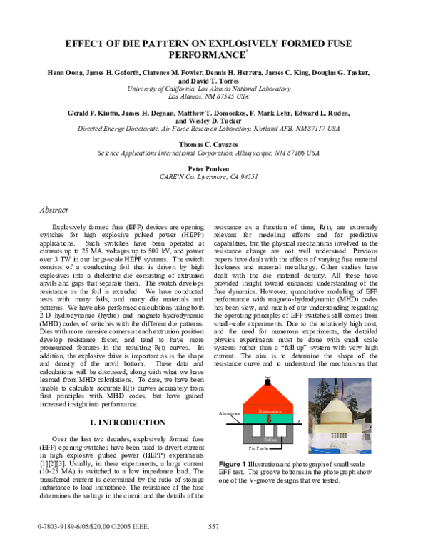 (PDF) Effect of Die Pattern on Explosively Formed Fuse Performance ...