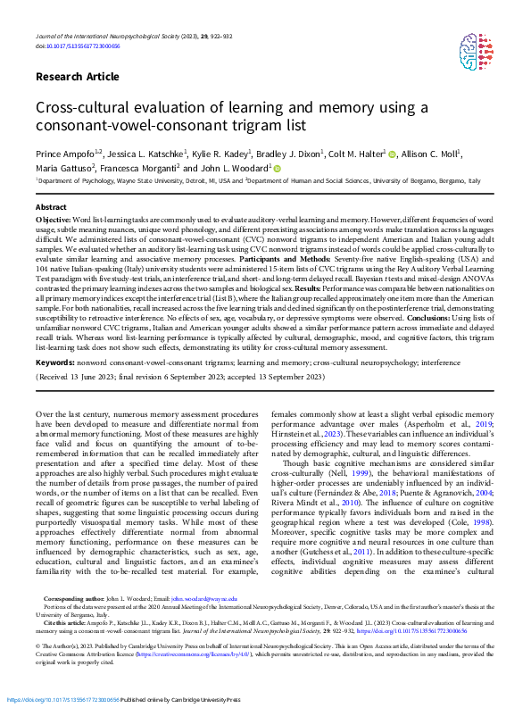 (PDF) Cross-cultural evaluation of learning and memory using a ...