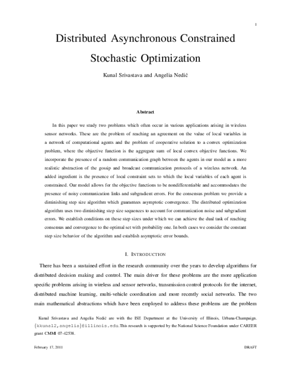 (PDF) Distributed Asynchronous Constrained Stochastic Optimization