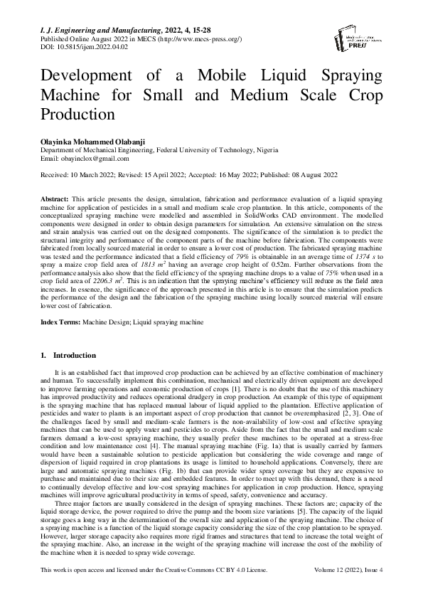 (PDF) Development of a Mobile Liquid Spraying Machine for Small and ...