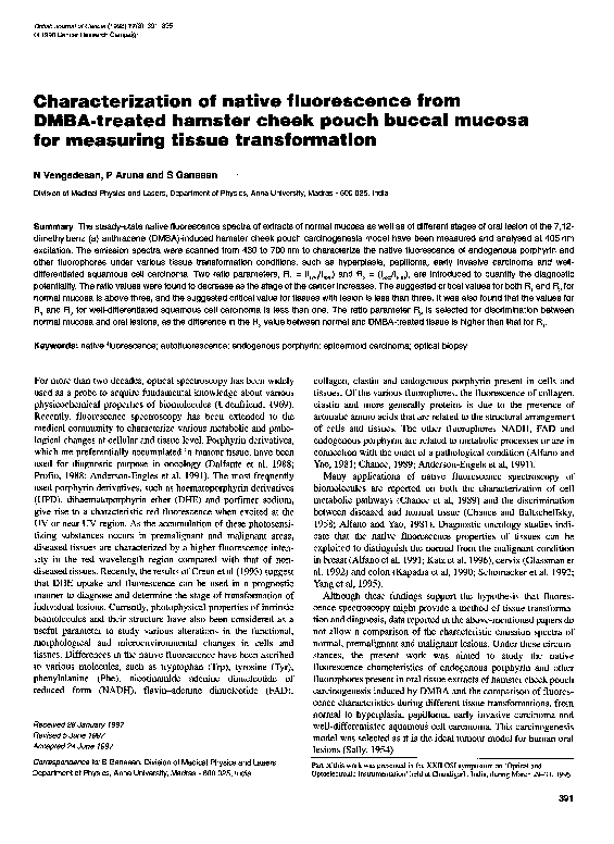 (PDF) Characterization of native fluorescence from DMBA-treated hamster ...