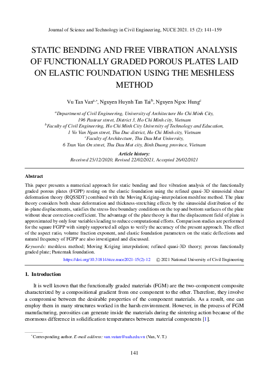 (PDF) Static bending and free vibration analysis of functionally graded ...