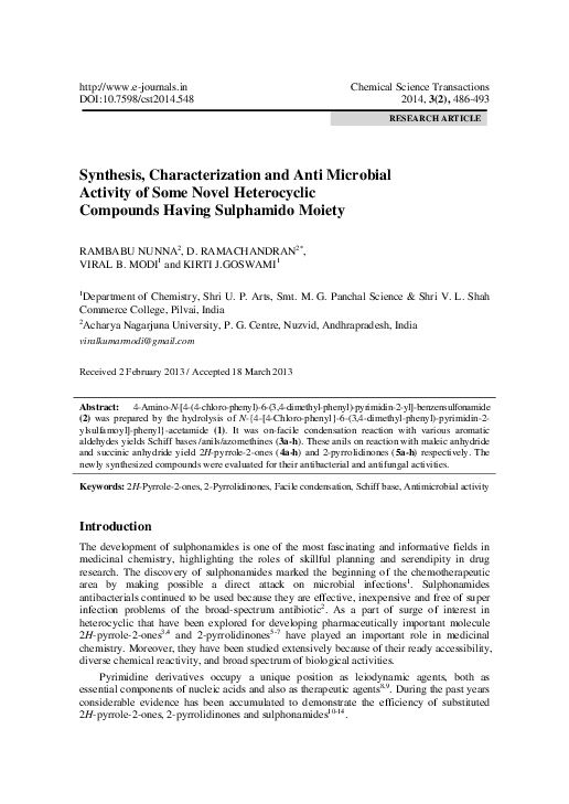 (PDF) Synthesis, Characterization and Anti Microbial Activity of Some ...