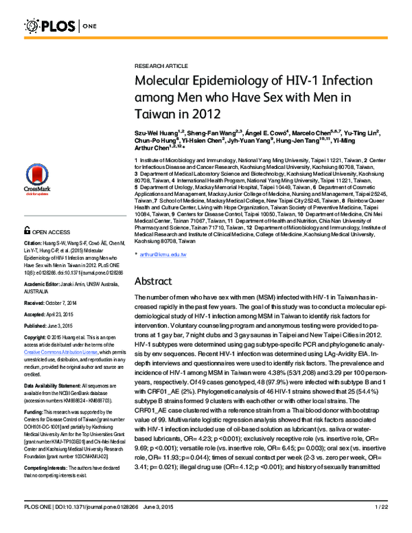 (PDF) Molecular Epidemiology of HIV-1 Infection among Men who Have Sex ...