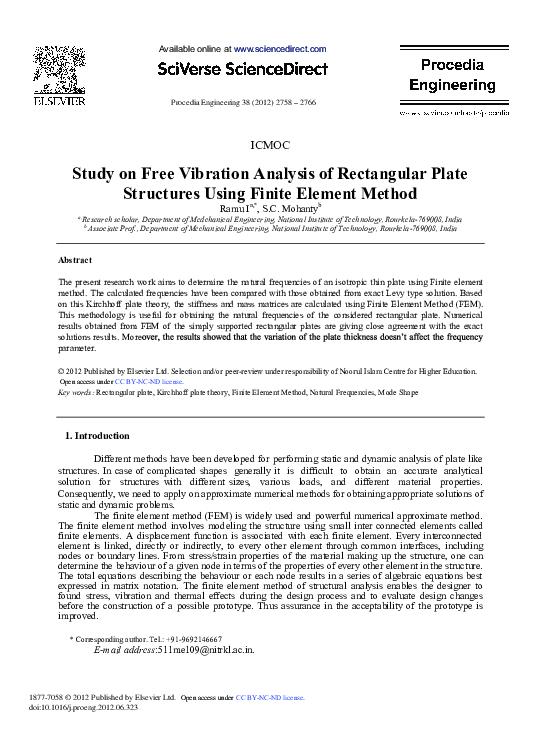 (PDF) Study on Free Vibration Analysis of Rectangular Plate Structures ...