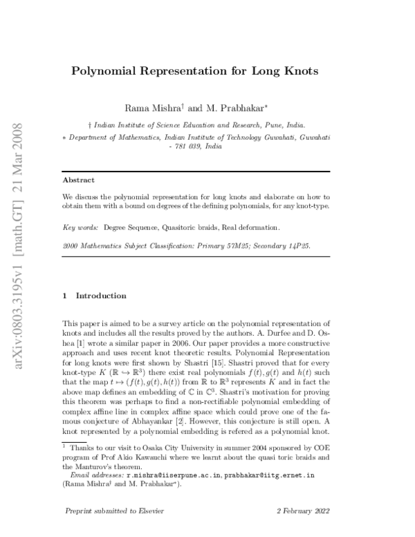 (PDF) Polynomial representation for long knots