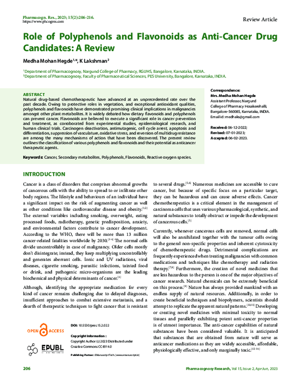 (PDF) Role of Polyphenols and Flavonoids as Anti-Cancer Drug Candidates ...