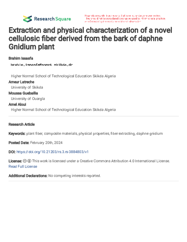 (PDF) Extraction and physical characterization of a novel cellulosic ...