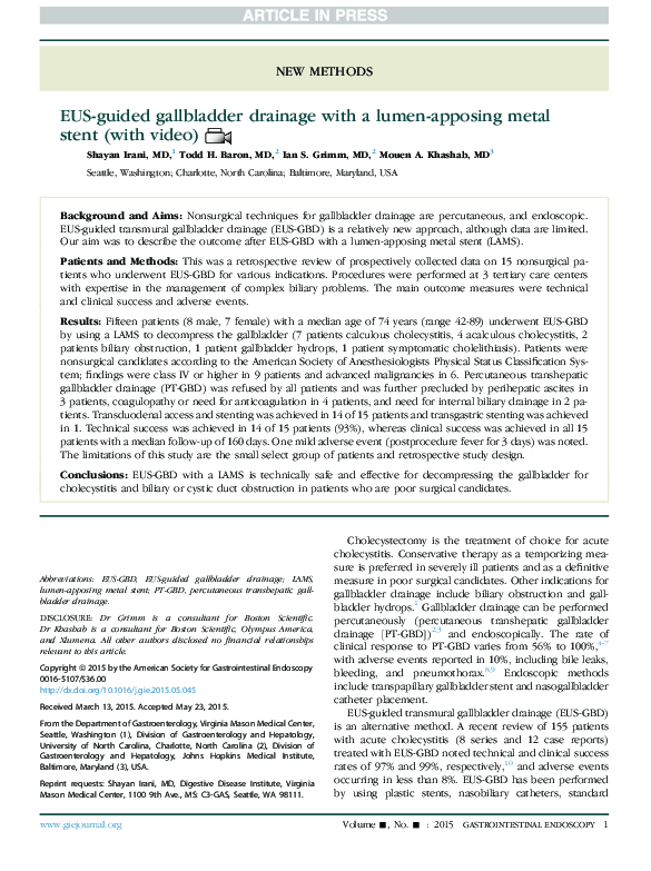 (PDF) EUS-guided gallbladder drainage with a lumen-apposing metal stent ...