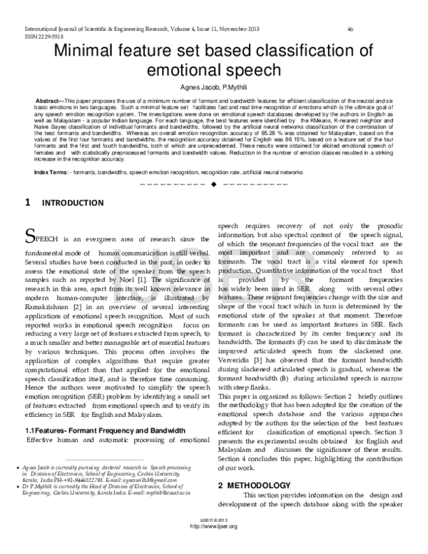 (PDF) Minimal feature set based classification of emotional speech
