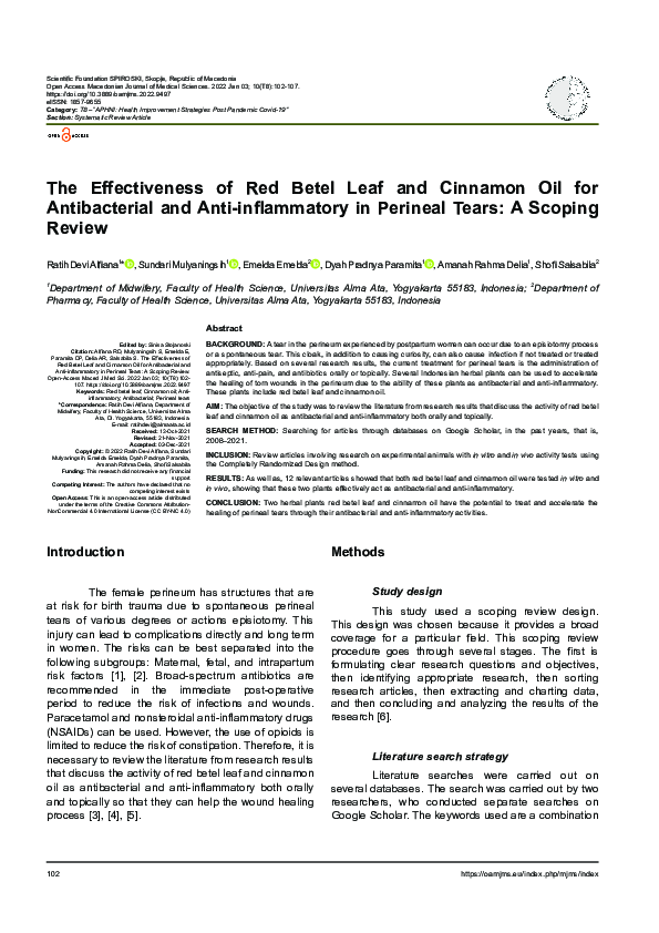 (PDF) The Effectiveness of Red Betel Leaf and Cinnamon Oil for ...