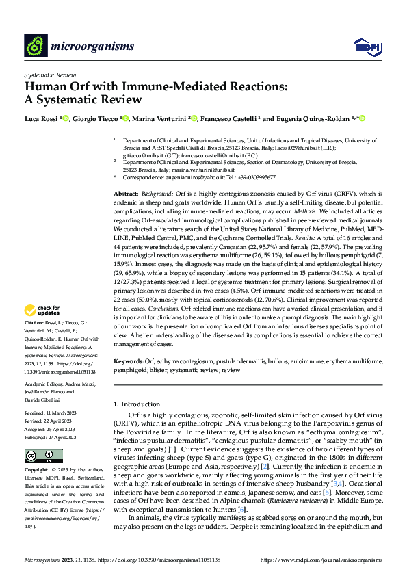 (PDF) Human Orf with Immune-Mediated Reactions: A Systematic Review