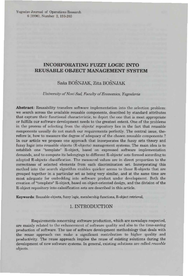 (PDF) Incorporating Fuzzy Logic Intoreusable Object Management System
