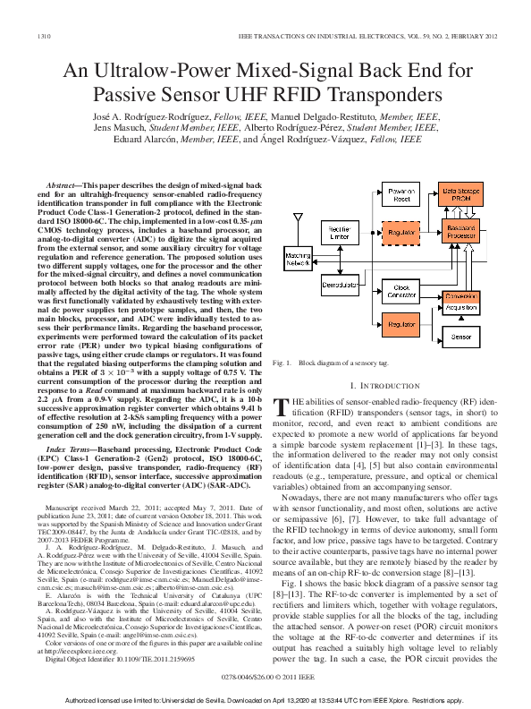 (PDF) An Ultralow-Power Mixed-Signal Back End for Passive Sensor UHF ...