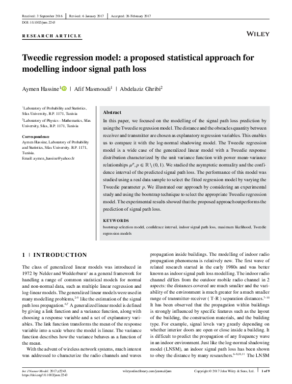 (PDF) Tweedie regression model: a proposed statistical approach for ...
