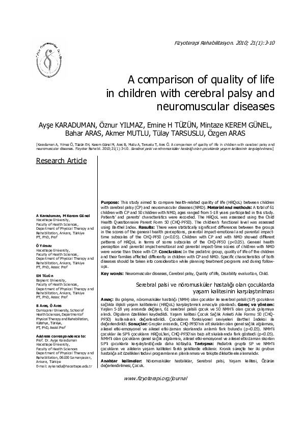 (PDF) A comparison of quality life in children with cerebral palsy and ...