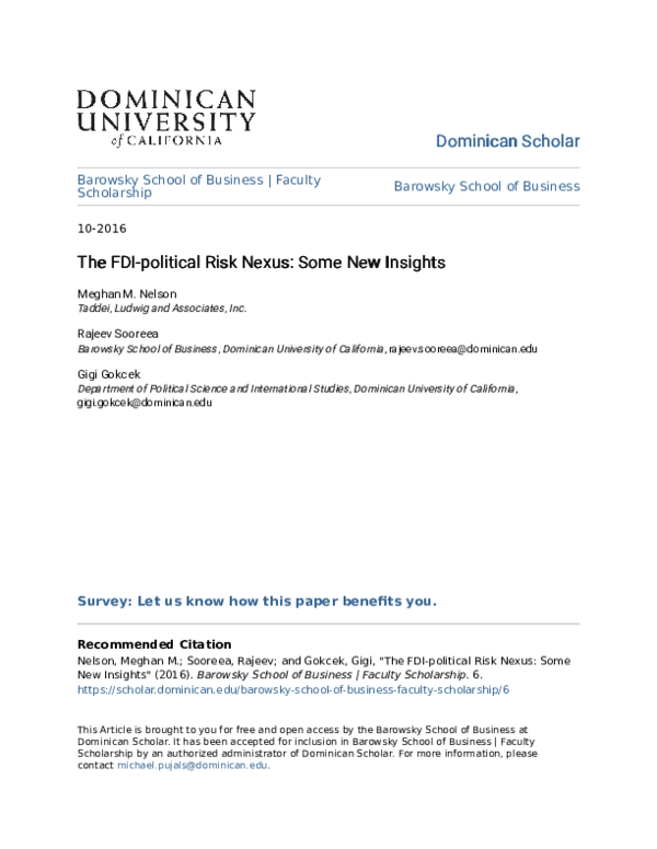 (PDF) The FDI-political risk nexus: some new insights