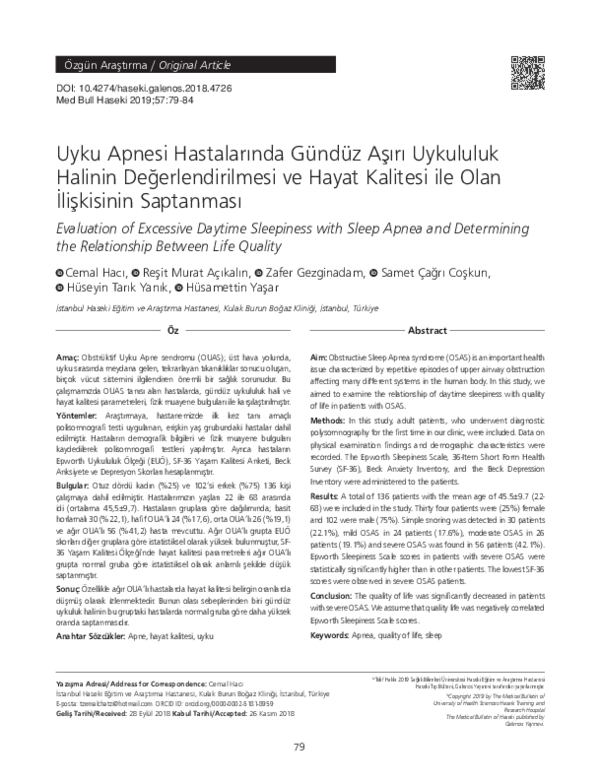 (PDF) Evaluation of Excessive Daytime Sleepiness with Sleep Apnea and ...