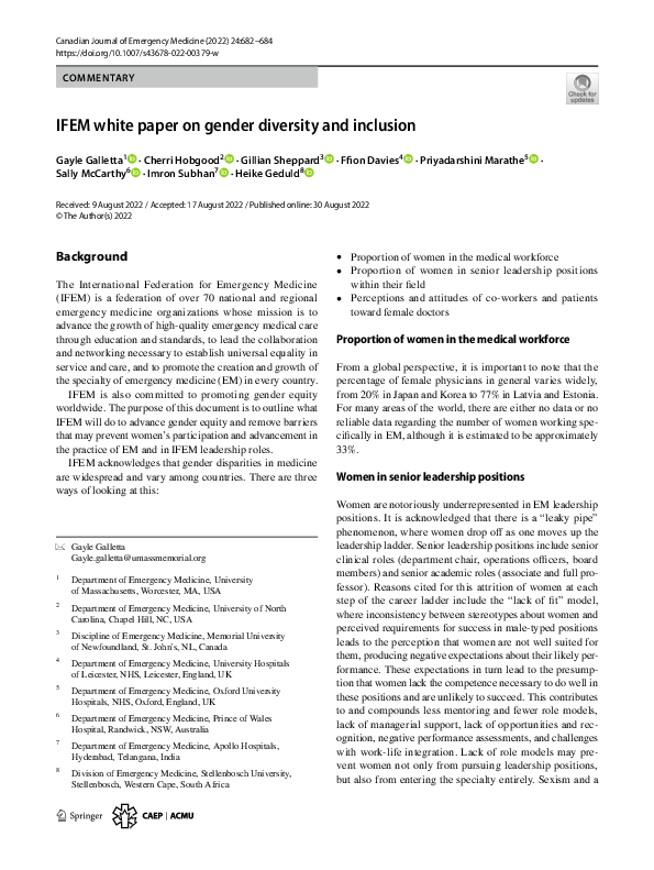 (PDF) IFEM white paper on gender diversity and inclusion