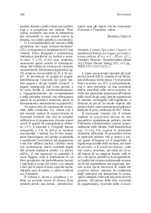 (PDF) Rec. a: Alberto Cafaro, Governare l’impero: la praefectura fabrum ...