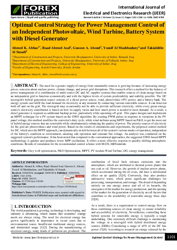 (PDF) Optimal Control Strategy for Power Management Control of an ...