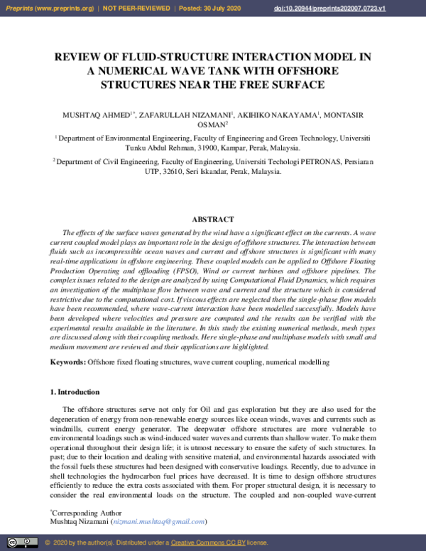 (PDF) Review of Fluid-structure Interaction Model in a Numerical Wave ...